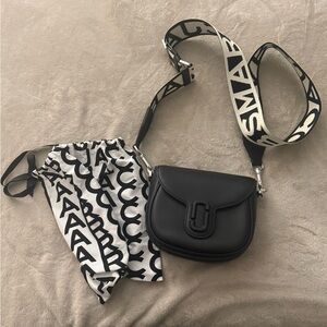 Marc Jacobs Black Leather Crossbody with Logo Webbing Strap